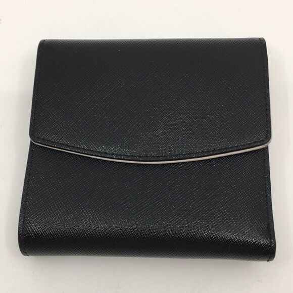 14th & Union Black Saffiano Leather Womens Trifold Compact Wallet - Picture 1 of 16
